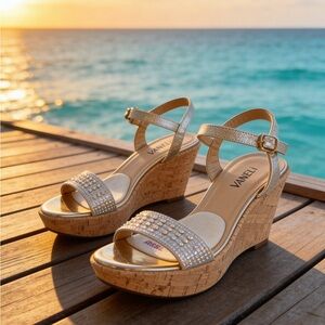 Vaneli Sparkling Gold Wedge Sandals